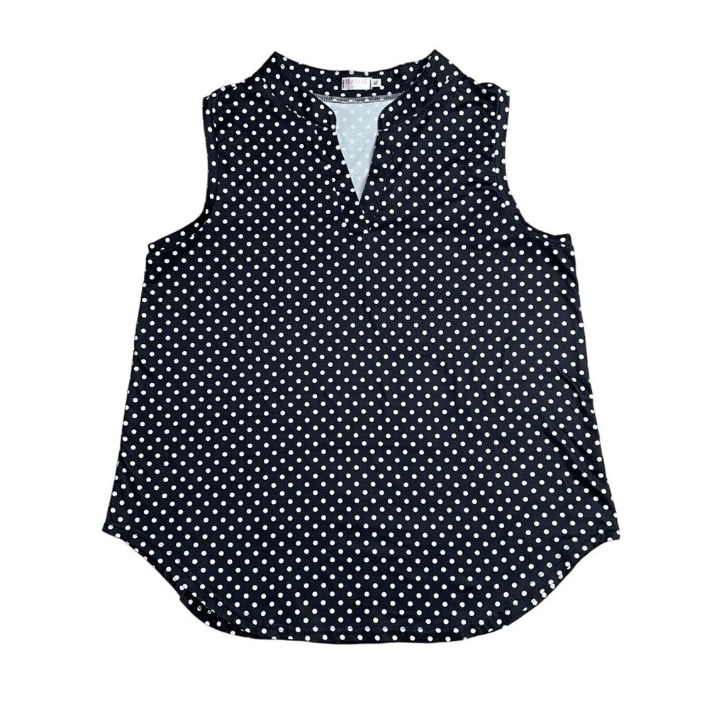 HALIFE TANK TOP POLKA DOT BLOUSE SOFT STRETCH SIZE XL V-NECK COMFORT MINIMALIST